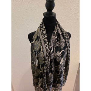 Women's Unbranded Black Green Floral Scarf One Size